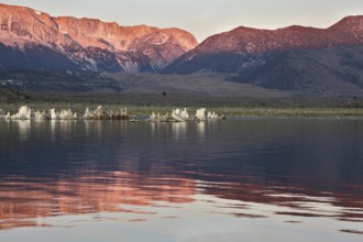 Sunrise at Mono Lake in the crater of an ancient extinct volcano. Shallow lake, a multitude of