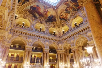 PARIS, FRANCE, MARCH 14, 2017 : interiors, frescoes and architectural details of the palais