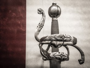 Bow sword hilt, Solingen Germany, 17th century, Álava Armory Museum, Vitoria, Basque Country, Spain