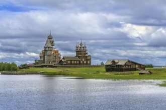 Historical site dating from the 17th century on Kizhi island, Russia.View from Onega lake