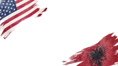 Flags of USA and Albania on white background