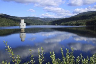 View of the Frauenau drinking water reservoir in the Bavarian Forest