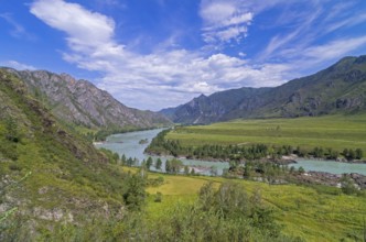Panorama of the valley of the river Katun, Altai, Russia