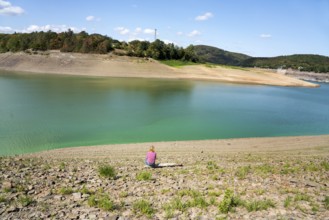 Lake Edersee at low tide, Hesse, Germany