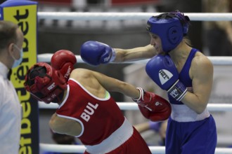 Sofia, Bulgaria - 26 February, 2021: Stoyka Krasteva (RED) of Bulgaria and Virginia Fuchs of USA