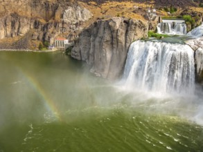 Spectacular aerial view of Shoshone Falls or Niagara of the West with rainbow reflected in the
