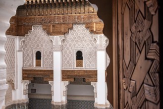 MARRAKECH, MOROCCO, APRIL 18, 2023, Famous Madrassa Ben Youssef in the medina of Marrakech