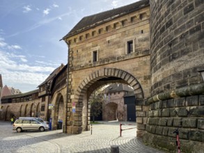 Ionic mediaeval city wall gate Spittlertor in Nuremberg, Germany