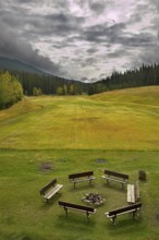 A field for a golf and lawn for friendly meetings and preparation meat on fire
