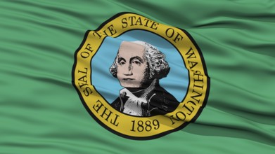 Closeup Washington Flag on Flagpole, USA state, Waving in the Wind, High Resolution