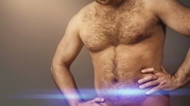 An image of a very hairy male body