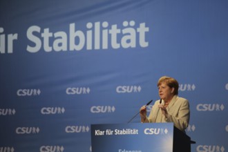 Former Chancellor Angela Merkel speaking at a CSU rally during a General Election campaign.