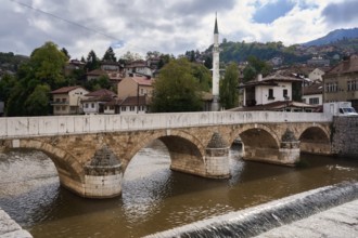Šehercehaja Bridge, Šeher Cehaja Bridge, over the Miljacka River, Sarajevo, Bosnia and Herzegovina