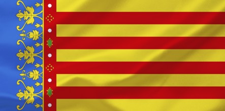 The flag of Valencia, Spain, Europe, EU, Studio