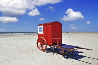 Red bathing cart on the beach of the island of Borkum, island of Borkum, East Frisia, Federal