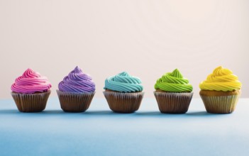 Vivid colous cupcake in a row. Different choices during the life