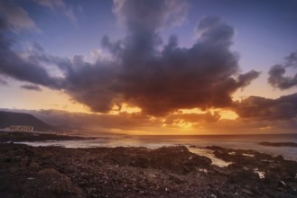 Sunset in Punta del Hidalgo, north Tenerife coastline, Canary islands, Spain