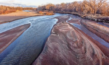 Winter sunset over South Platte River in eastern Colorado