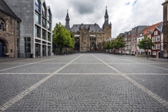 View of the town hall from Katschhof, with the 8th century Granus Tower on the right - Aachen,