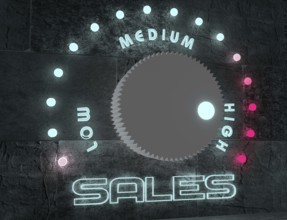 Balance adjust between low and high sale. regulator with neon shine scale. 3D rendering
