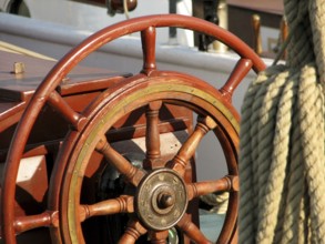Steering wheel on a traditional sailing ship