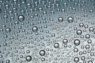 Crystal clear water drops over blue background