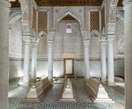 Marrakesh, Morocco, 23 March, 2024: interior view of the Chamber of the Twelve Columns in the