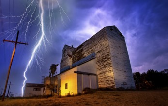 Lightning Storm Canada Rural Grain Elevator Countryside