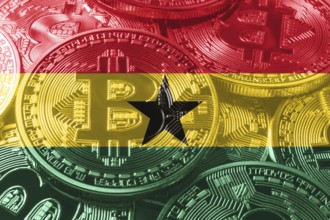Ghana bitcoin flag, national flag cryptocurrency concept black background