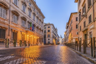 Rome street and city skyline at night, Rome (Roma), Italy