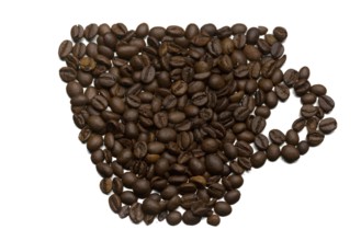 Silhouette of a cup of coffee beans. Isolate on white background