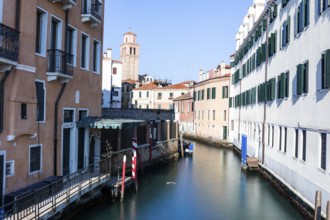 Canal in the historic centre of Venice, long exposure, Venice, Italy