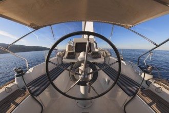 Inside the cockpit of sailing yacht