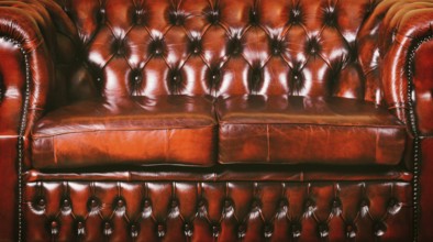 Red Genuine Leather Sofa Near The Wall