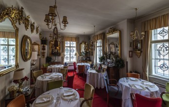 Prague, Czech Republic, 08 01 2020 Decorated interior design of the restaurant Vysehrad