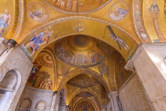 The mosaic decoration art of the interior of St Mark's Basilica, the cathedral church of Venice,