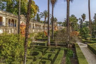 Garden and Gallery of Grutescos in Alcazar of Seville, Spain