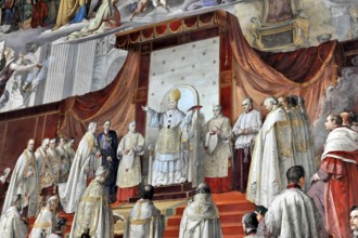 Vatican Museums, Vatican City, Vatican, Rome, Lazio, Italy, A pope in splendid attire stands in