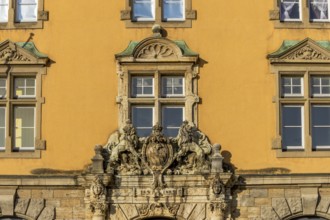 Detail of the yellow building of the art museum at the island railway station in Maximilianstraße,