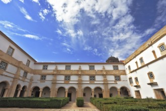 Beautifully preserved castle - palace of the Templars. Courtyard surrounded by galleries. Portugal,