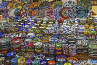 Colorful ceramics for sale on the Grand Bazaar at Istanbul