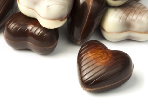 Chocolates in the shape of hearts white isolated