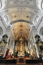 Interior view, central nave, Basilica and pilgrimage church of St. Anna, Altötting, Bavaria,