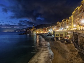 View of the seaside of Camogli with christmas lights