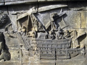 A Borobudur ship is the 8th-century wooden double outrigger, sailed vessel of Maritime Southeast