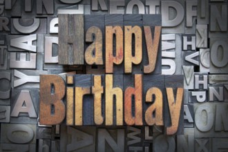 Happy Birthday written in vintage letterpress type