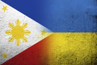 The Republic of the Philippines National flag with National flag of Ukraine. Grunge background