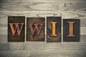 The word WWII written in vintage wooden letterpress type