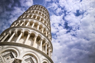 Architectural details of the famous leaning tower of Pisa