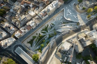 Aerial view of Nicosia cityscape the capital city of Cyprus and Eleftheria square with modern